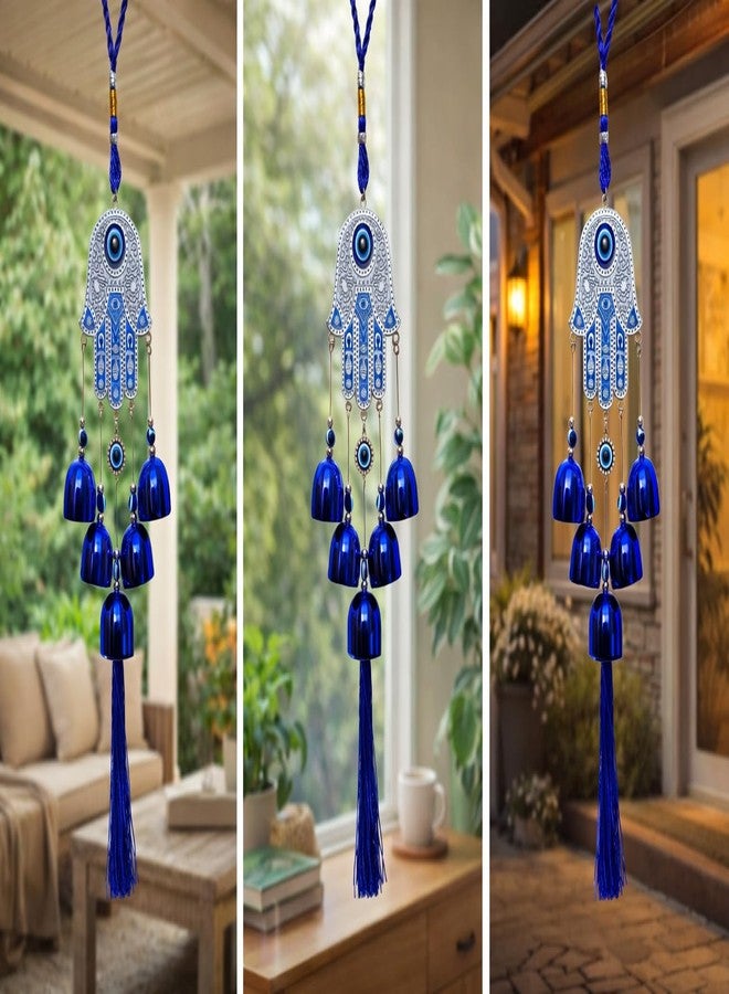 أجراس رياح على شكل يد همسة من ThincAmaxe، بتصميم عين الحسد، لجلب الحظ السعيد والازدهار والنجاح في الأبراج والصحة والثروة. تعليقة عين الحسد للشرفة ومدخل المنزل وغرفة المعيشة. ديكور منزلي مصنوع يدويًا كهدية (يد همسة). - Image 4